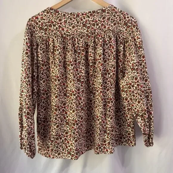 Toad & Co Manzana Peasant Top XS Ivory Red Floral Henley Long Sleeve Boho Hippie - Picture 9 of 11